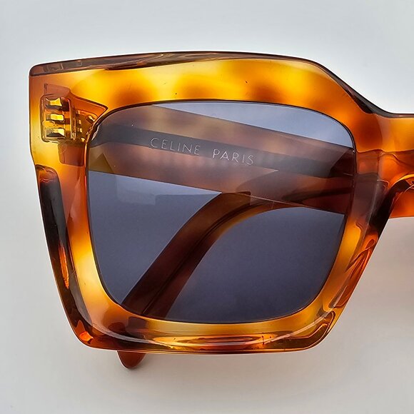 Celine CL401301 53V 3 Dots Shiny Havana Frame Grey Lens Rectangular Sunglasses - Picture 12 of 12